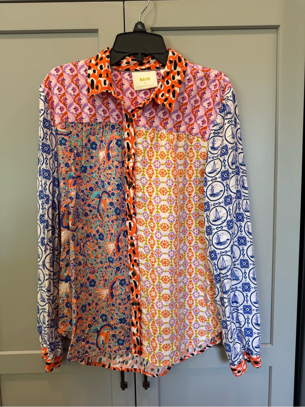 Anthropologie Multicolor Patchwork Button-Down Shirt